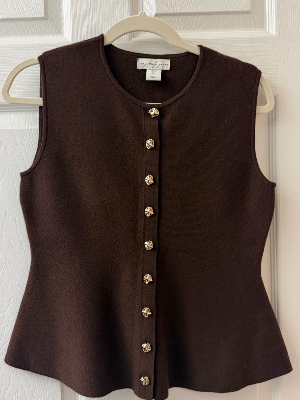 Chocolate Brown Sleeveless Button Top